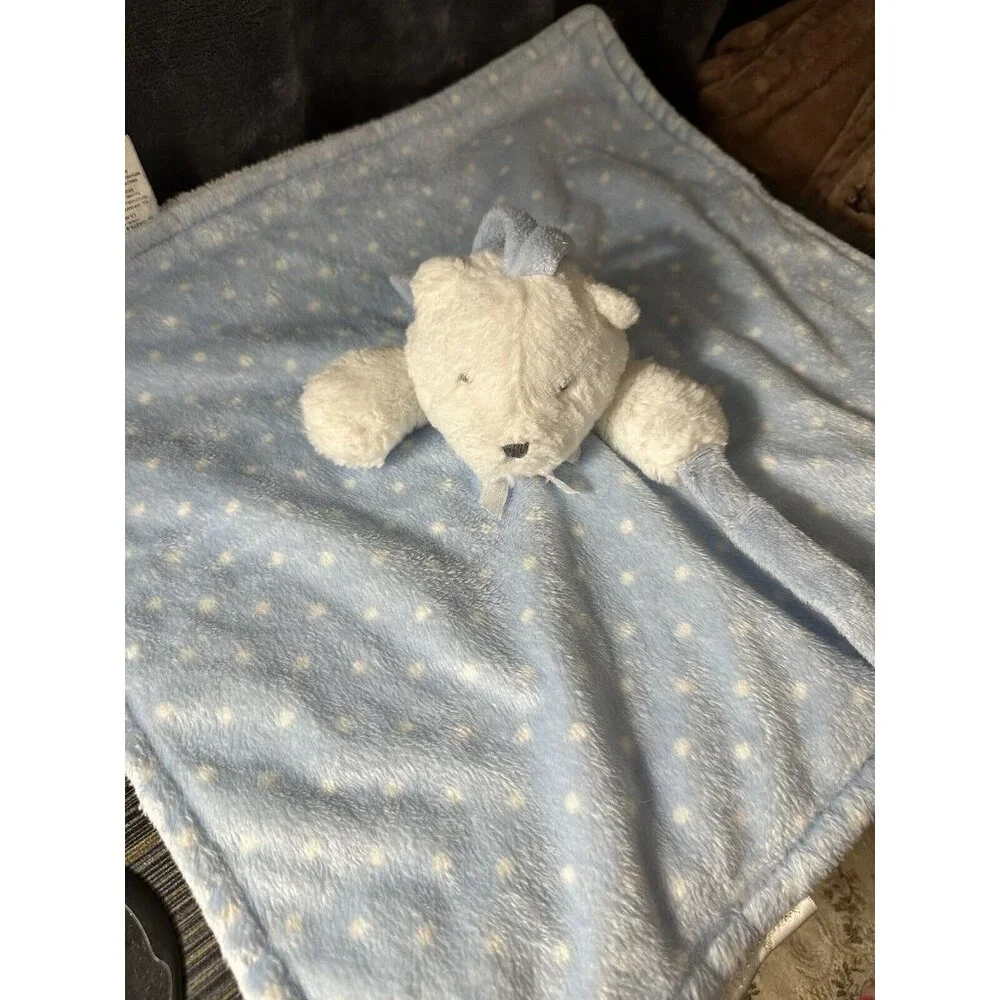 Blankets And‎ Beyond White Bear Polka Dot Blue Security Blanket Baby Lovey